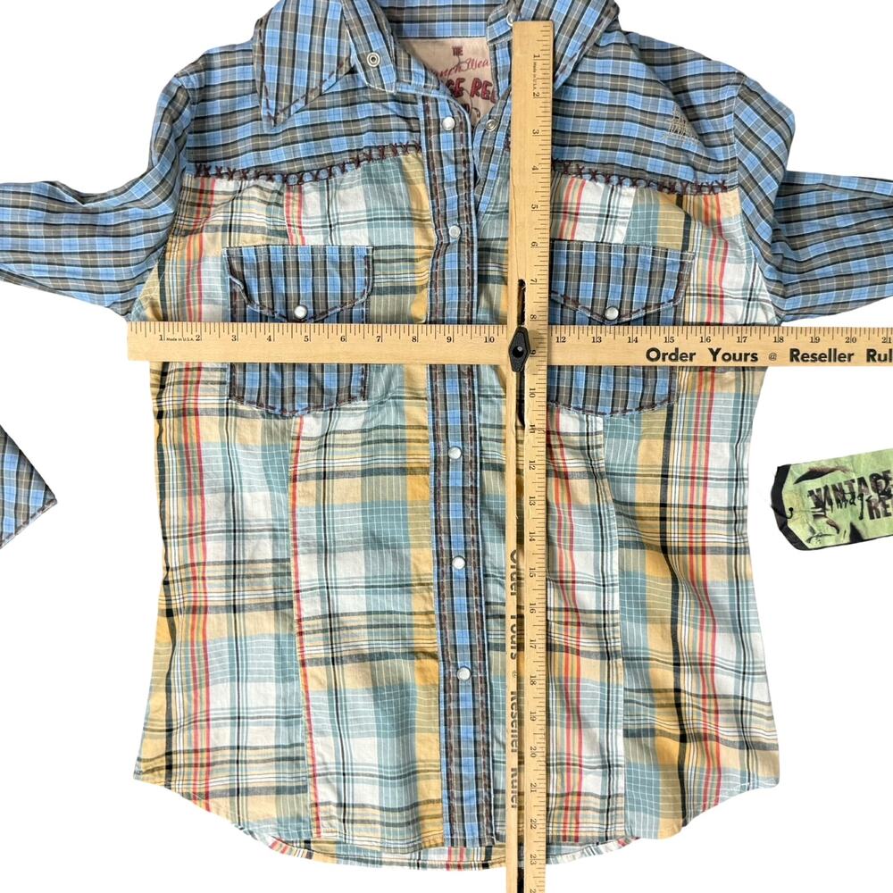 Vintage Rebel Western Blue Yellow Plaid Pearl Snap Collared Shirt size S NEW Tag - Picture 4 of 11